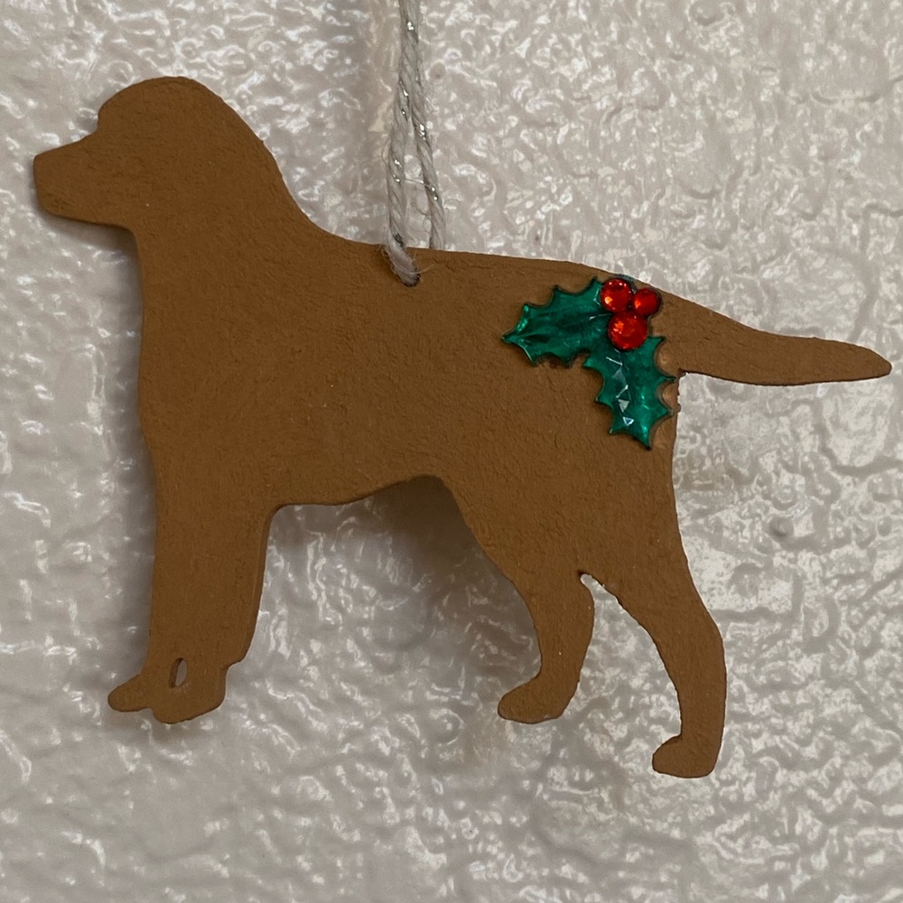 Handmade Lab Dog Golden Retriever Christmas Ornament with Holly Accent